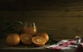 Still life fruits ;Mandarin oranges with glass of orange fresh juice