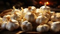 Still life of garlic heads with a warm light