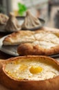 Still life of Georgian cuisine: khachapuri and khinkali