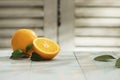 Still Life Glass of Fresh Orange Juice on Vintage Wood Table with Copy Space Background