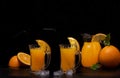 Still life of a glass of fresh orange juice on a vintage wooden table with copy space background Royalty Free Stock Photo