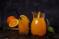 Still life of a glass of fresh orange juice on a vintage wooden table with copy space background Royalty Free Stock Photo