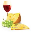 Still-life with a glass of red wine, grapes and cheese. Royalty Free Stock Photo