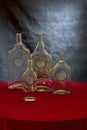 Still life with glassware on a red table Frozen time