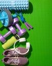 Still life of group sports equipment for womens