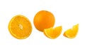 Still Life Half crescent, Full Fresh Orange Fruit on white backg