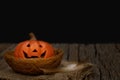 Still life Halloween pumpkin on black background. Dark Halloween Royalty Free Stock Photo