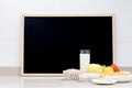 Still life with healthy food and a blackboard with space to copy Royalty Free Stock Photo