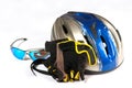 Still life with helmet and sunglasses Royalty Free Stock Photo