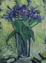 still life holiday bouquet irises painting texture canvas