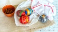 Still life with homemade decorative Easter egg made of papier-mache Royalty Free Stock Photo