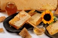 Still life with Honey.Honey in a jar and a honeycomb Royalty Free Stock Photo