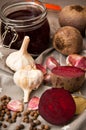 Homemade redbeet soup making process and ingredients Royalty Free Stock Photo