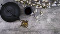 Chinese tea set Still life with japanese tea set and flowers Royalty Free Stock Photo