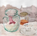 Still life with jar and cup
