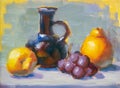 Still life with jug and fruits. Oil painting Royalty Free Stock Photo