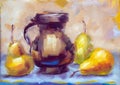 Still life with jug and fruits. Oil painting Royalty Free Stock Photo