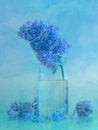 Still life lilac flowers in a glass vase, painting Royalty Free Stock Photo