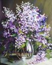 still life lilac flowers oil painting Royalty Free Stock Photo