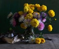 Still life with marigolds and asters