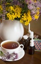 Still life from medicinal herbs, herbal tea and Royalty Free Stock Photo