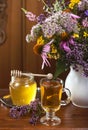 Still life from medicinal herbs, honey, herbal tea Royalty Free Stock Photo