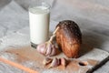 still life of milk, bread and garlic. Royalty Free Stock Photo