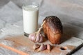 still life of milk, bread and garlic. Royalty Free Stock Photo