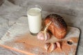 still life of milk, bread and garlic. Royalty Free Stock Photo