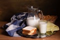 Still life with milk, and bread on a table Royalty Free Stock Photo