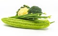 Still life mix organic fresh vegetables on white background, Cauliflower, Broccoli, Bitter gourd and Callion Flower Royalty Free Stock Photo