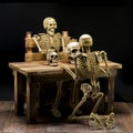 Still life of model skeleton in Halloween concept