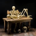 Still life of model skeleton in Halloween concept