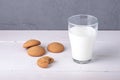 Still life of a modest breakfast of oatmeal cookies and a glass of yogurt Royalty Free Stock Photo