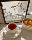 Still life - morning tea mith jam Royalty Free Stock Photo