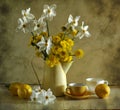 still life with narcissuses and dandelions Royalty Free Stock Photo