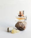 Still life with narure objects stones and parfume Royalty Free Stock Photo