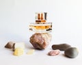 Still life with narure objects stones and parfume Royalty Free Stock Photo
