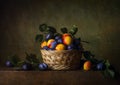 Still life with nectarines and plums Royalty Free Stock Photo