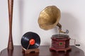 Still life of a nineteenth century phonograph and vinyl records Royalty Free Stock Photo