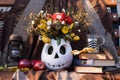 Still life an oil lamp, apples, a vase with the flowers Royalty Free Stock Photo