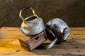 Still life old classic kettle with Old chest Royalty Free Stock Photo
