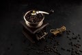 Still life old Coffee Grinders on background black. - Image Royalty Free Stock Photo