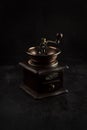 Still life old Coffee Grinders on background black. - Image Royalty Free Stock Photo