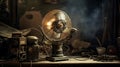 Still life with old electric fan in dramatic environment. AI generated