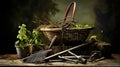 Still life of an old warehouse full of agricultural implements. AI generated