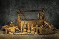 Still life - Old Wooden Tool Box Full of Tools Royalty Free Stock Photo