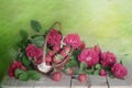 ÃÂ¡omposition with roses and ripe strawberries on the table Royalty Free Stock Photo