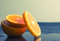 Still life Orange slice fruit on dark background. mandarins slice Royalty Free Stock Photo