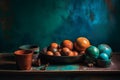 Ai Generative Still life with oranges and lemons in a rustic setting Royalty Free Stock Photo